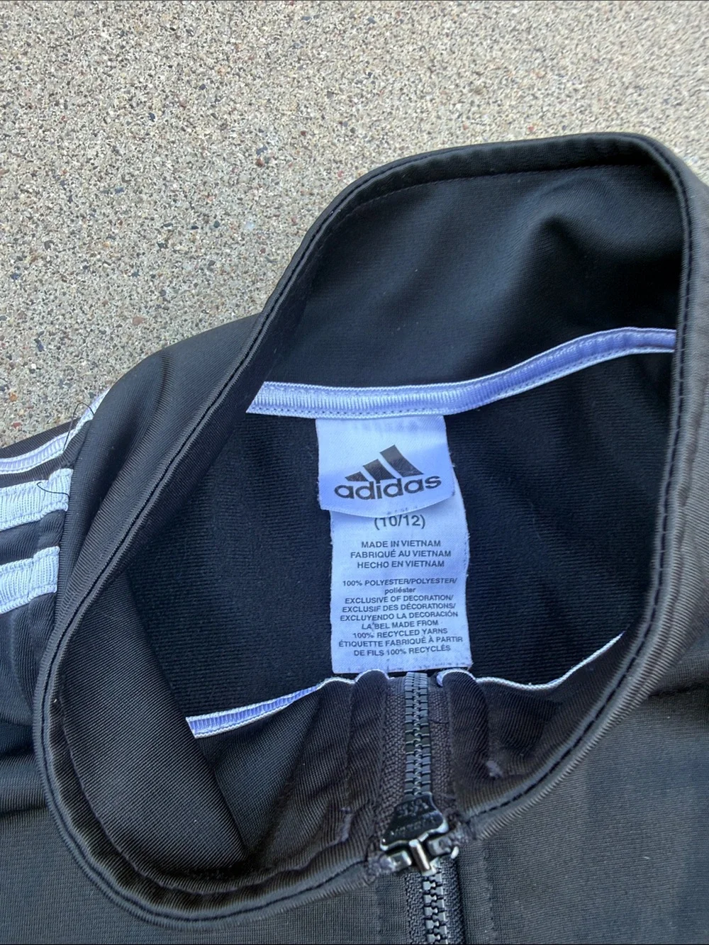 adidas Black Boys Track Jacket with White Stripes, size medium 10/12